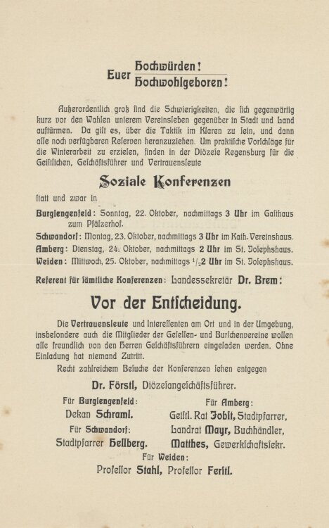 Diözese Regensburg - Ankündigung - ohne Jahr