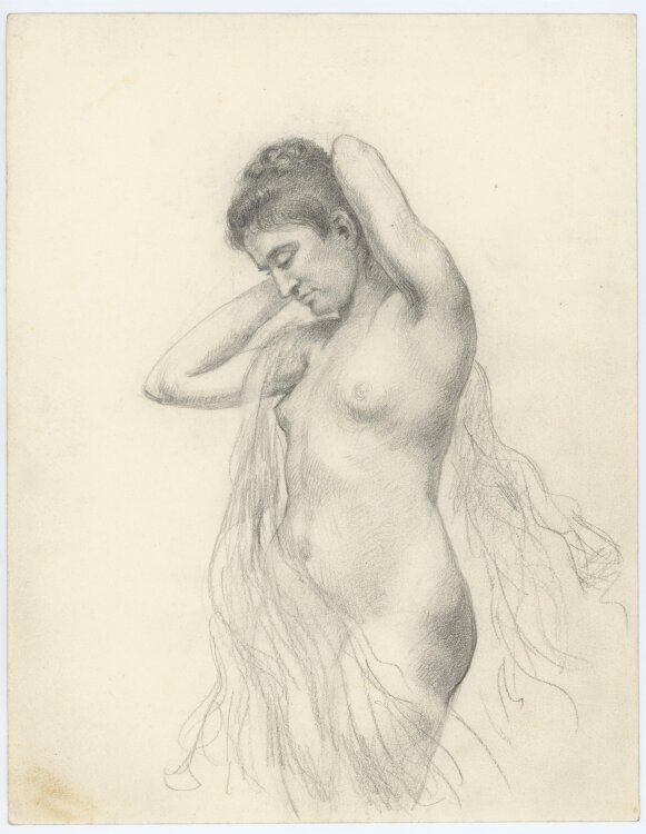 Unbekannt - Stehender weiblicher Halbakt - o. J. - Bleistift