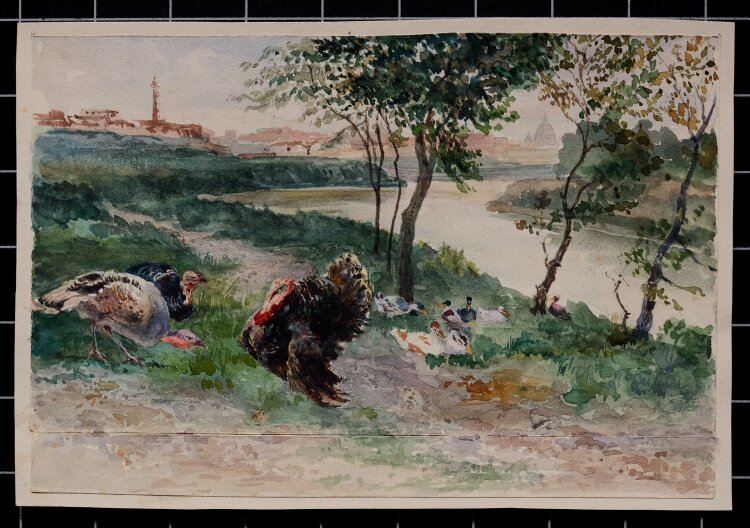 Unbekannt - Arno-Ufer mit Vögeln - o. J. - Aquarell