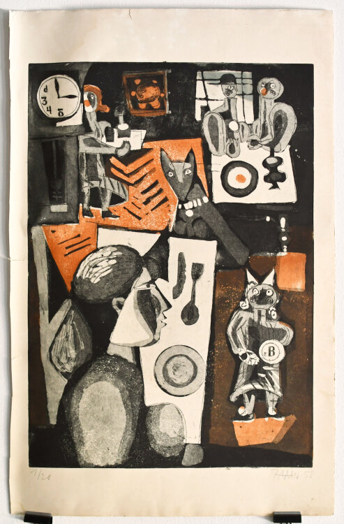 Paran G´Schrey - ohne Titel (Restaurantszene) - 1955 - Farbradierung mit Aquatinta auf kräftigem Papier