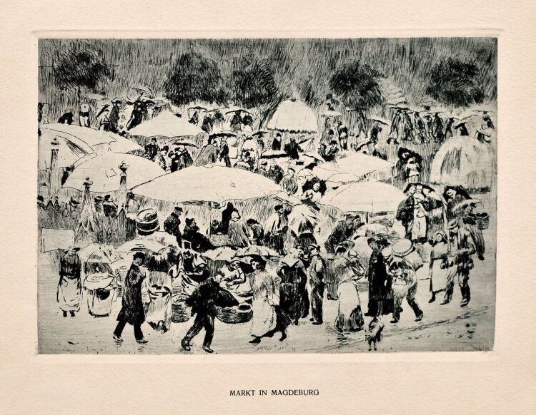 Max Eduard Giese - Markt in Magdeburg - 1907 - Radierung mit Plattenton