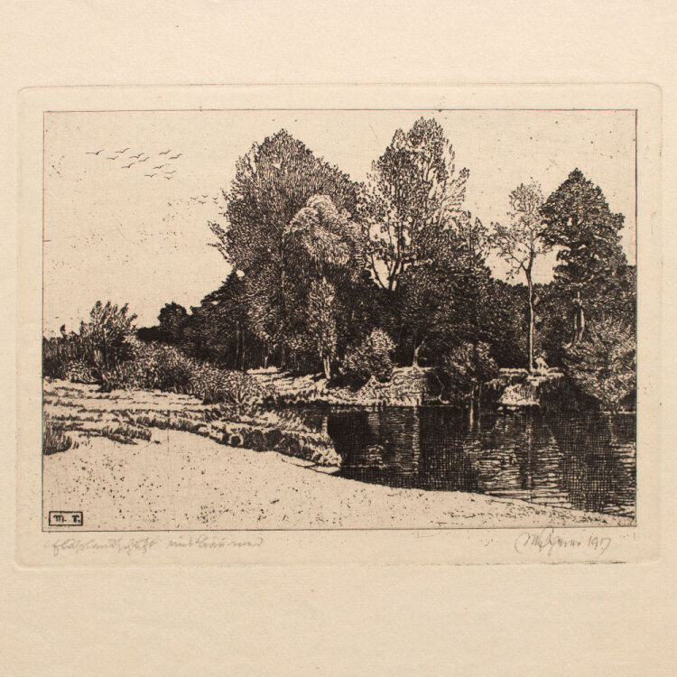 Max von Scherer - Flusslandschaft mit Bäumen - 1917 - Radierung