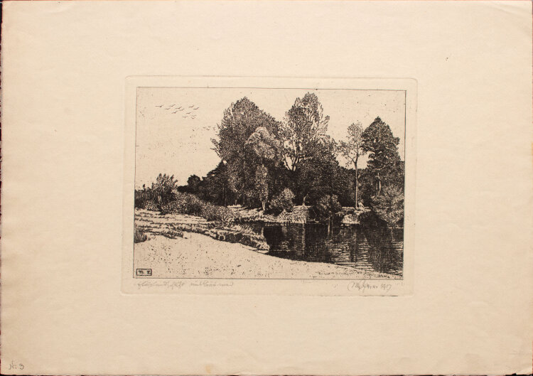 Max von Scherer - Flusslandschaft mit Bäumen - 1917 - Radierung