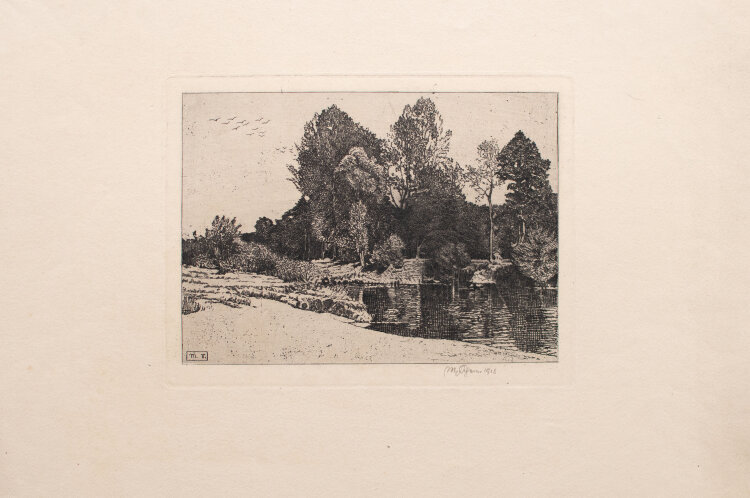 Max von Scherer - Flusslandschaft mit Bäumen - 1918 - Radierung auf festem Papier
