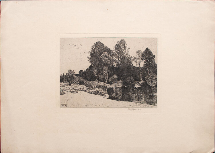 Max von Scherer - Flusslandschaft mit Bäumen - 1918 - Radierung auf festem Papier