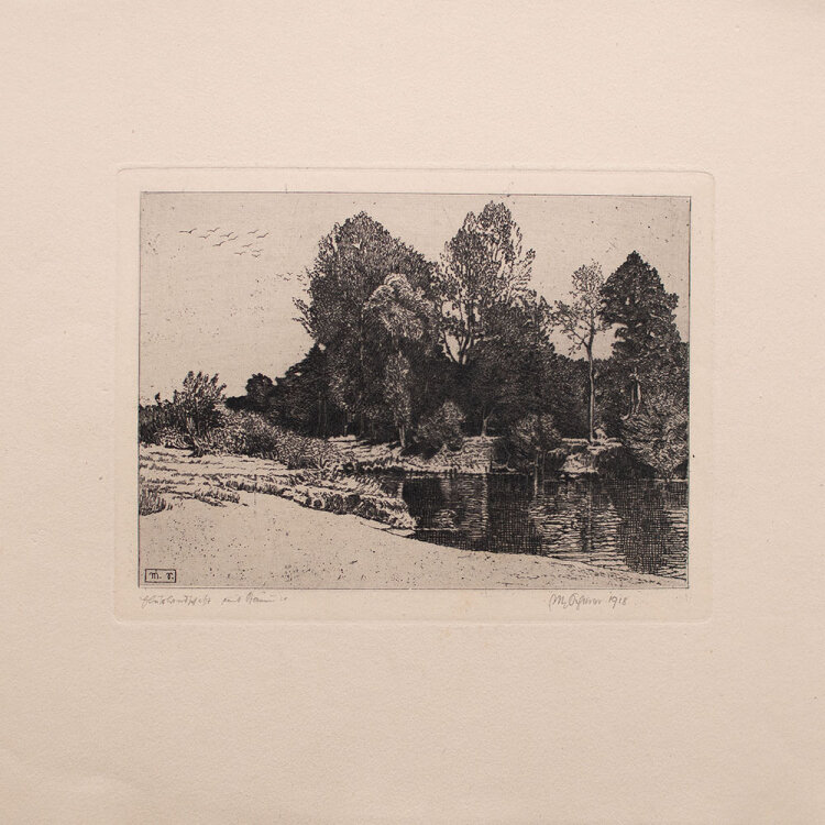 Max von Scherer - Flusslandschaft mit Bäumen - 1918 - Radierung auf festem Papier