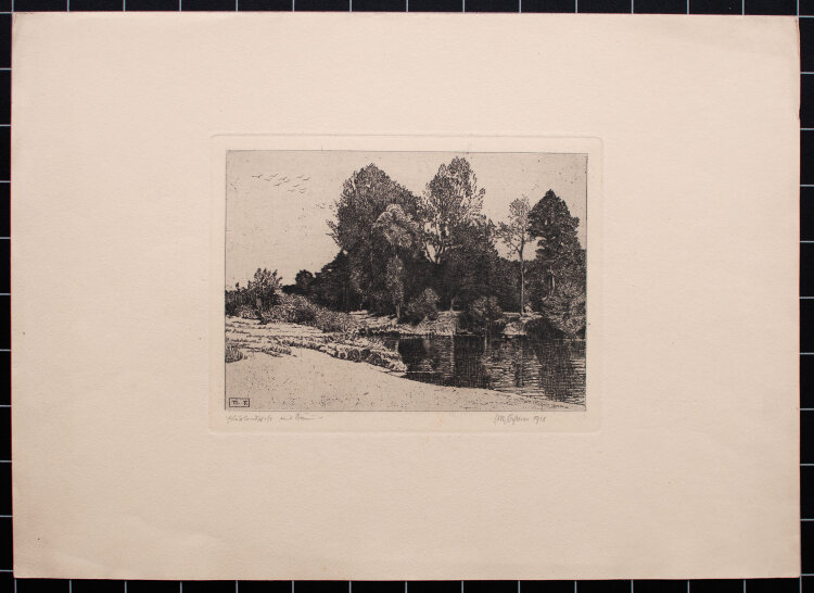 Max von Scherer - Flusslandschaft mit Bäumen - 1918 - Radierung auf festem Papier