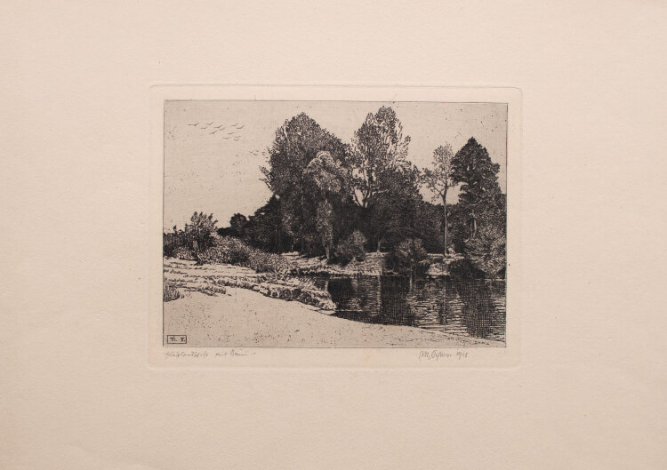 Max von Scherer - Flusslandschaft mit Bäumen - 1918 - Radierung auf festem Papier