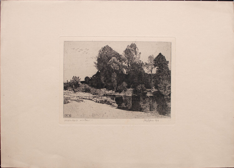 Max von Scherer - Flusslandschaft mit Bäumen - 1918 - Radierung auf festem Papier