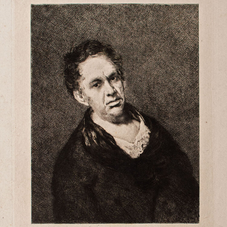 Félix Augustin Milius - Selbstbildnis Francisco de Goyas - o.J. - Radierung auf feinem Papier, auf Bristol-Karton montiert