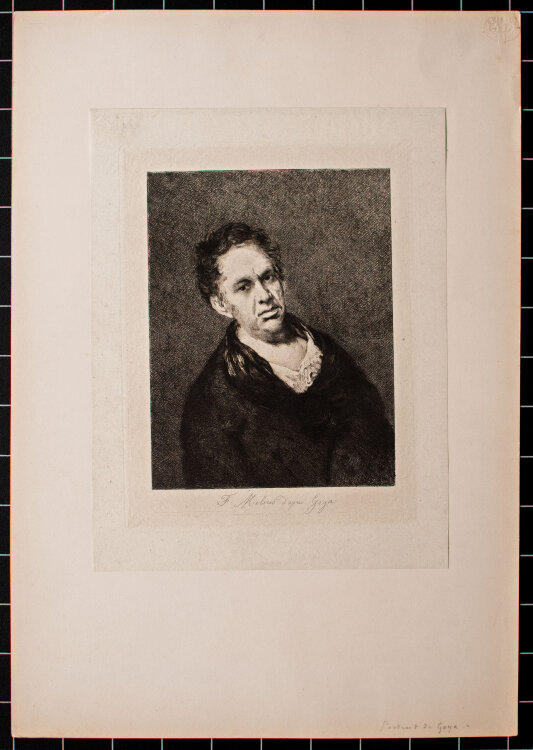 Félix Augustin Milius - Selbstbildnis Francisco de Goyas - o.J. - Radierung auf feinem Papier, auf Bristol-Karton montiert