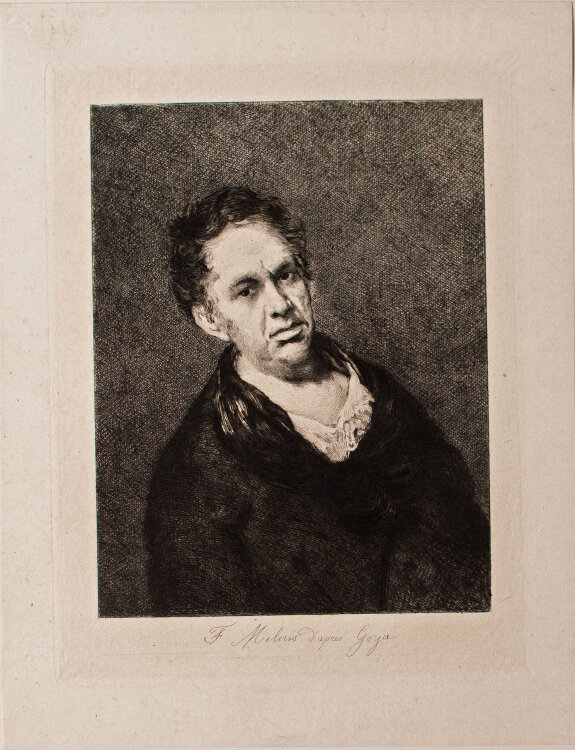 Félix Augustin Milius - Selbstbildnis Francisco de Goyas - o.J. - Radierung auf feinem Papier, auf Bristol-Karton montiert
