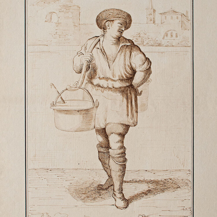 Unbekannt, nach Annibale Carracci - Tripparolo (Le Arti di Bologna) - o.J. - Braune und schwarze Feder über Bleistift