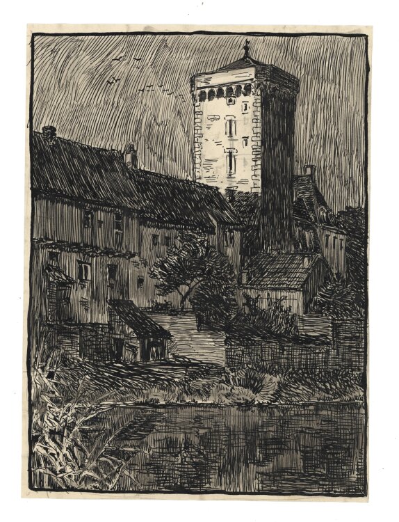 Wilhelm Danz - Stadtansicht - Tuschezeichnung - o. J.