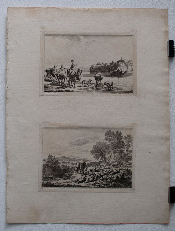 Jan de (Johannes) Visscher - Hirtenszene am Fluss und bei...