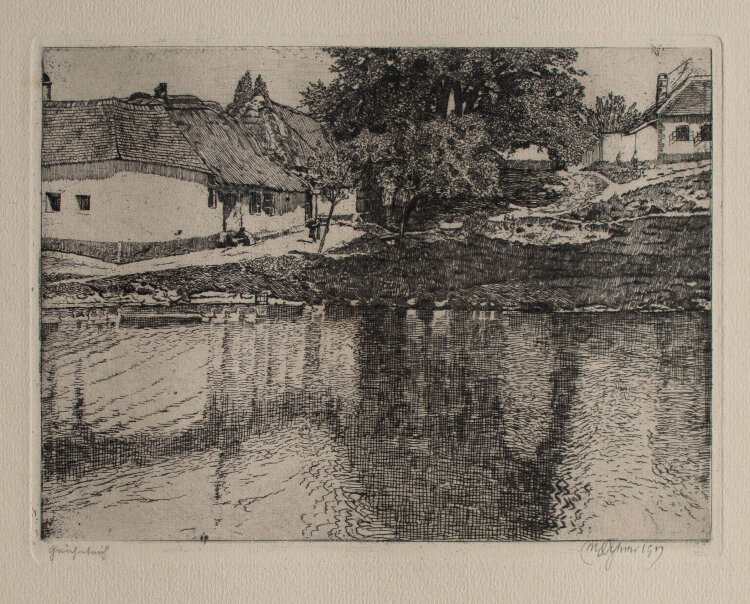 Max von Scherer - Gänseteich - 1917 - Radierung auf chamoisfarbenem Papier