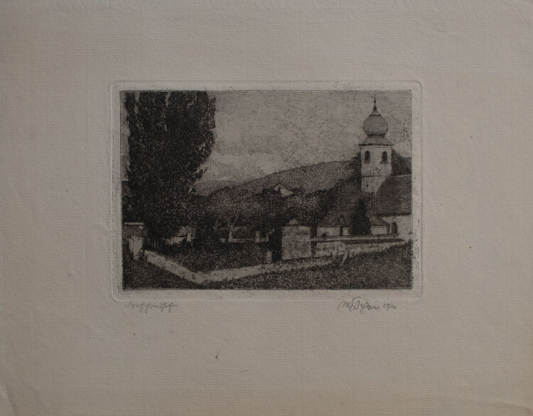 Max von Scherer - Dorffriedhof - 1920 - Radierung mit Plattenton auf geripptem Bütten von Van Gelder Zonen mit angeschnittenem Wasserzeichen