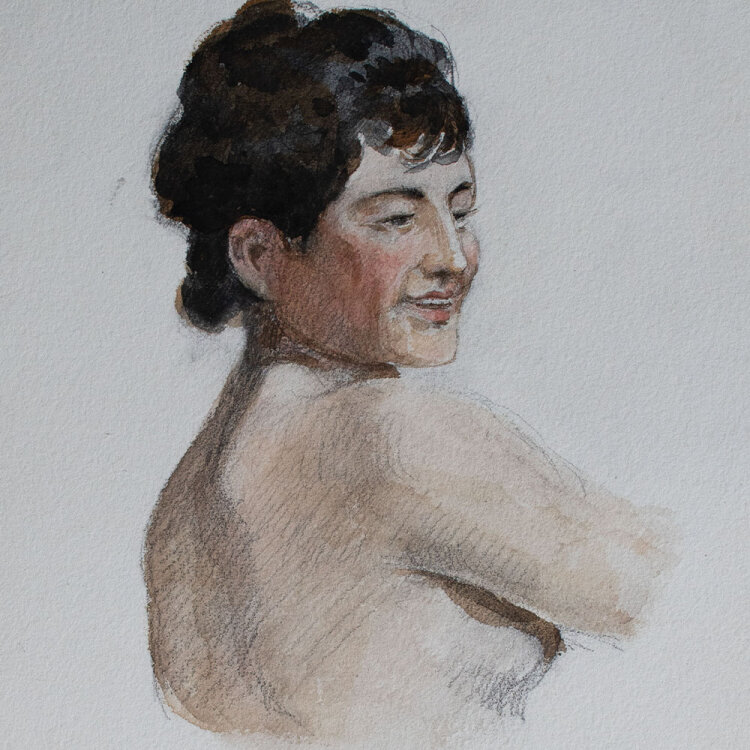 unbekannt - Damenbildnis nach rechts - undatiert - Aquarell über Bleistift auf festem Karton