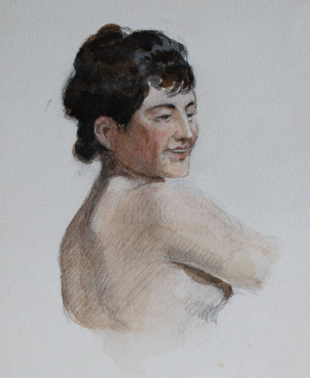 unbekannt - Damenbildnis nach rechts - undatiert - Aquarell über Bleistift auf festem Karton
