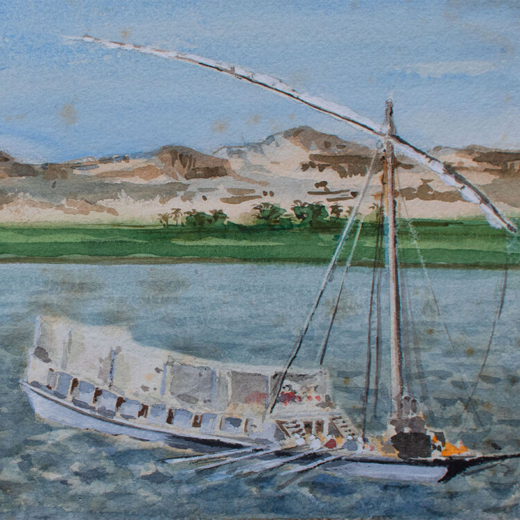 unbekannt - Boot vor der Küste - um 1890 - Aquarell