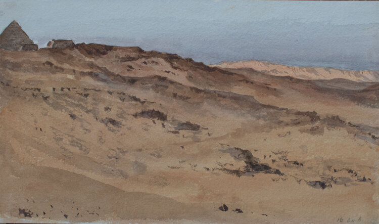 unbekannt - Wüstenlandschaft mit Pyramiden - um 1890 - Aquarell über Bleistift