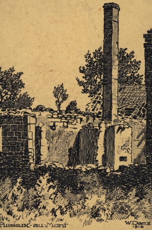 Wilhelm Danz - Puisieux au Mont - Tuschezeichnung - 1916