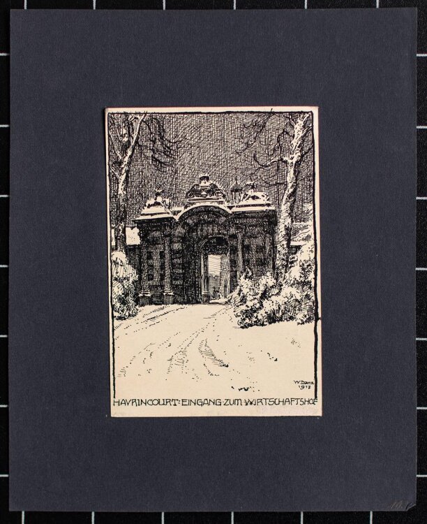Wilhelm Danz - Havrincourt Eingang zum Wirtshof - Tuschezeichnung - 1917