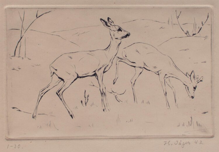 Hans Jäger - Zwei Rehe - 1942 - Radierung