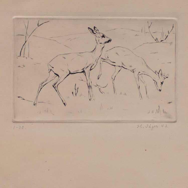 Hans Jäger - Zwei Rehe - 1942 - Radierung