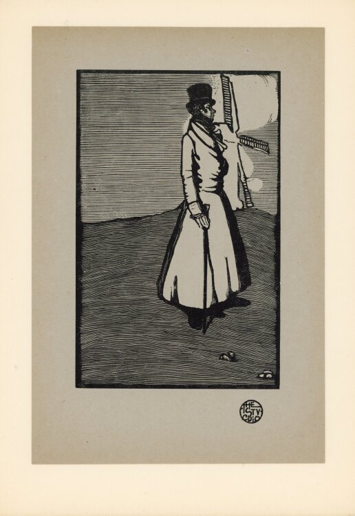 Edward Henry Gordon Craig - A Study (Mann und Windmühle) - 1900 - Holzschnitt