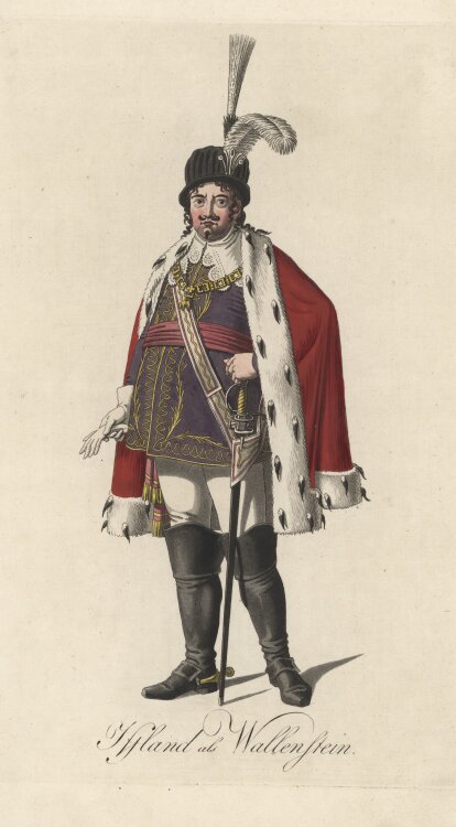 Ludwig Wilhelm Wittich - Iffland als Wallenstein - 1812 - Handkolorierte Radierung
