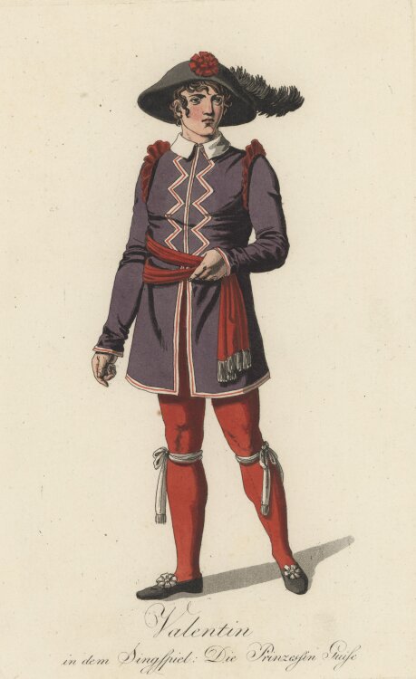 Ludwig Wilhelm Wittich - Valentin in dem Singspiel: Die Prinzessin Guise - 1812 - Handkolorierte Radierung