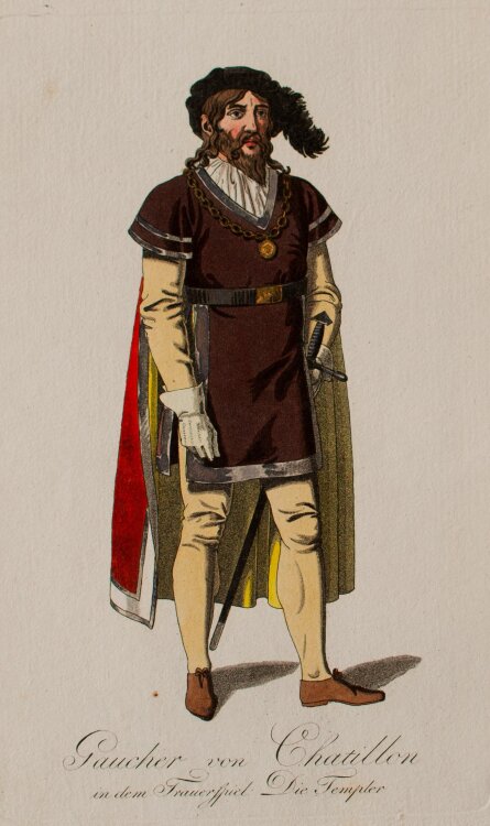 Ludwig Wilhelm Wittich - Gaucher von Chatillon aus dem Trauerspiel: Die Templer - 1812 - Handkolorierte Radierung