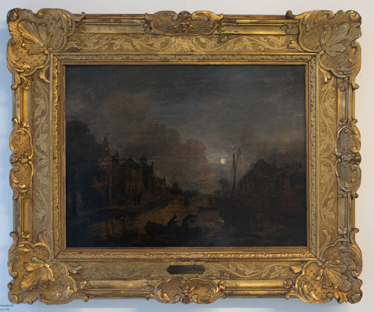 Umkreis Aert van der Neer - Flusslandschaft im Mondschein - undatiert - Öl auf Holz auf Holztafel