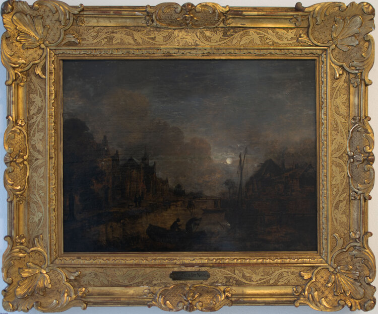 Umkreis Aert van der Neer - Flusslandschaft im Mondschein - undatiert - Öl auf Holz auf Holztafel
