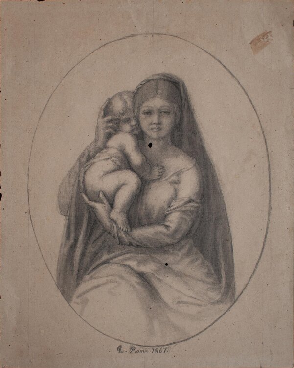 Johann Christian Lotsch - Maria mit dem Christusknaben - 1867 - Bleistiftzeichnung