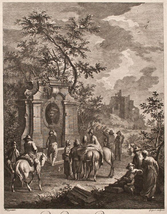 Christian Gottlieb Geyser - Die Ruhe am Brunnen - undatiert - Kupferstich