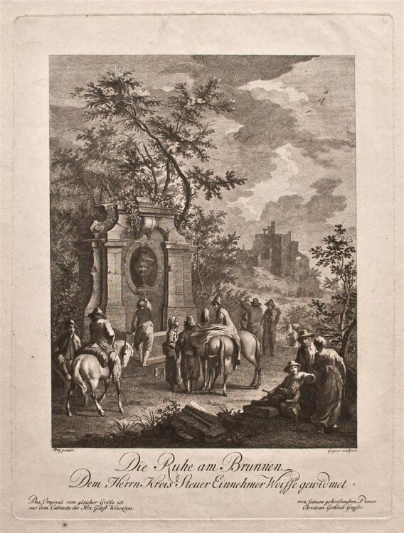 Christian Gottlieb Geyser - Die Ruhe am Brunnen - undatiert - Kupferstich