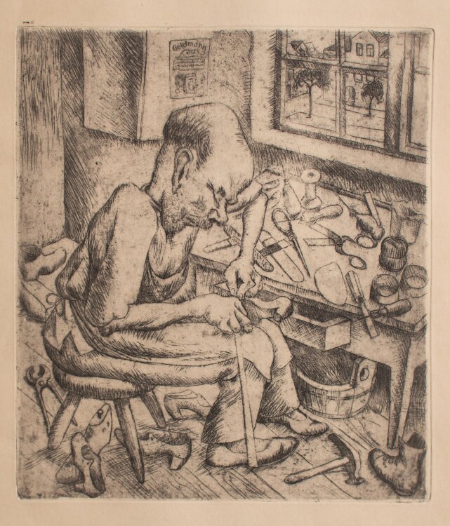 August Wilhelm Dressler - Der Schuster - undatiert - Radierung mit Plattenton