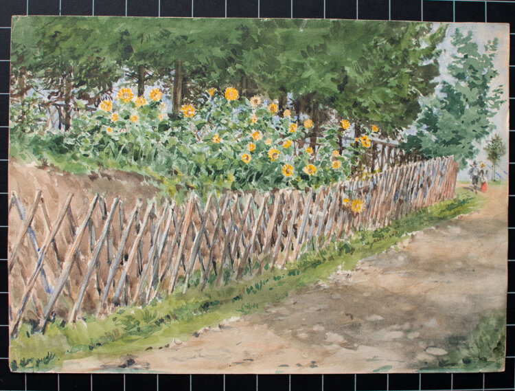 Unbekannt - Garten mit Sonnenblumen - o. J. - Aquarell