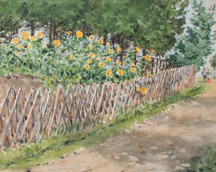 Unbekannt - Garten mit Sonnenblumen - o. J. - Aquarell