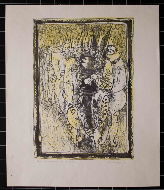 Unbekannt - Demonstration der Harlekine - 1972 - Farblithografie