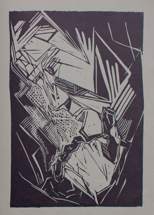 Margarete Kubicka - Porträt/ Abstrakte Komposition - 1963 - Holzschnitt