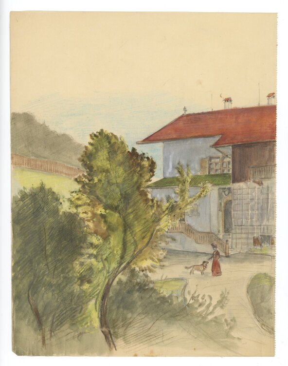 unbekannt - Haus mit Garten - o. J. - Aquarell über...