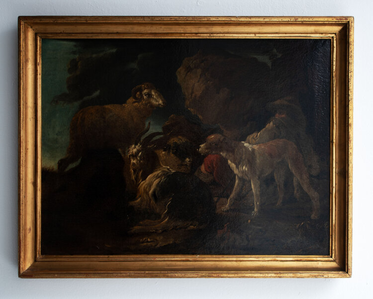 Johann Melchior Roos - Hirte mit Herde - undatiert - Öl auf Leinwand auf Hartfaser