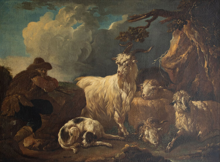 Johann Melchior Roos - Ruhender Hirte mit Herde - undatiert - Öl auf Leinwand auf Hartfaser