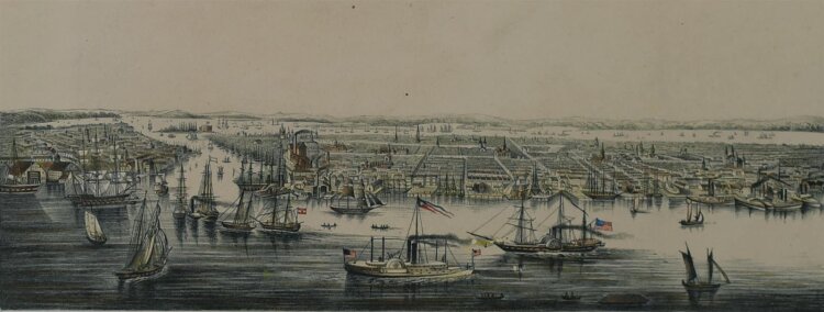 Johann Friedrich Hesse - New York - Des Auswanderers Sehnsucht - undatiert - Teilkolorierte Lithografie