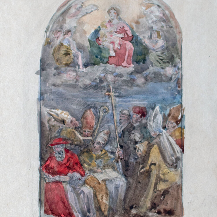 nach Ippolito Scarsella genannt Scarsellino - Madonna mit Kind in der Glorie - undatiert - Aquarell über Bleistift