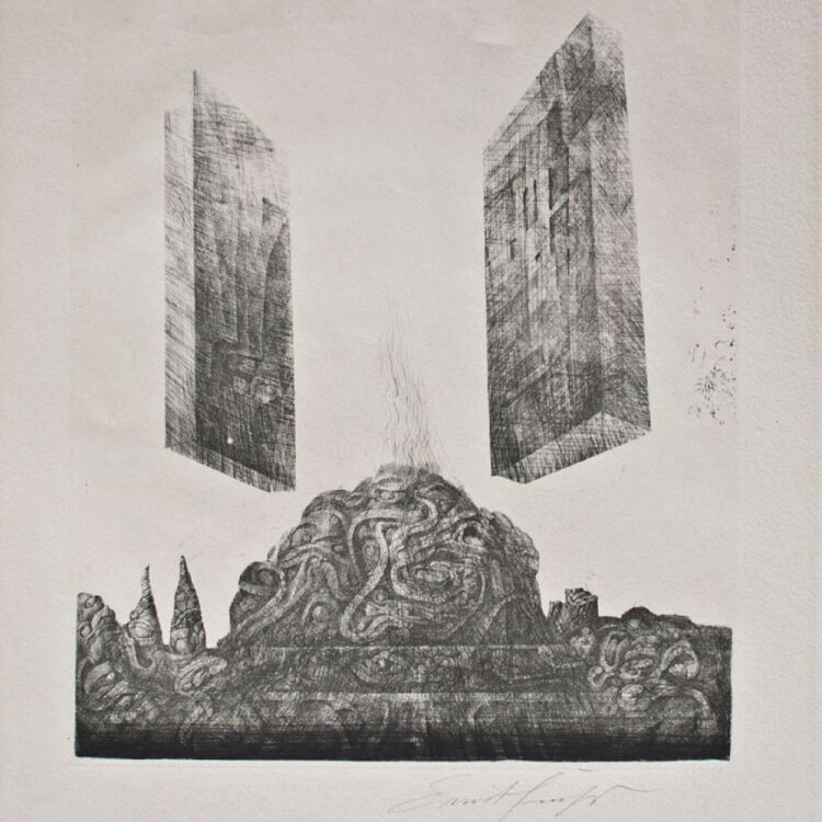 Ernst Fuchs - Die Tore von Gaza (aus Samson) - 1962 - Radierung