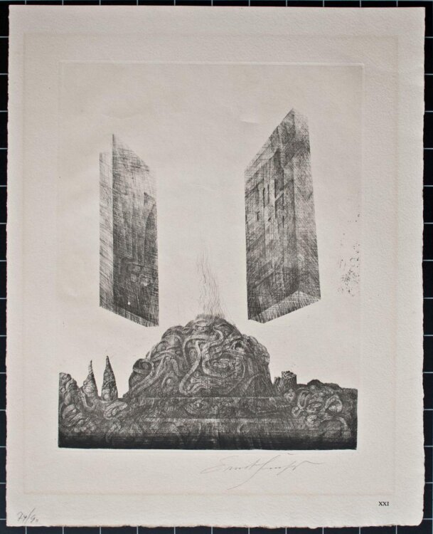 Ernst Fuchs - Die Tore von Gaza (aus Samson) - 1962 - Radierung